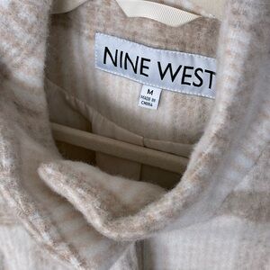 Nine West Faux Wool Cream and Tan Plaid Trench Coat